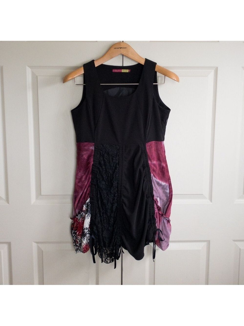 All Beautiful Enjoy Mixed Fabric Patchwork Mesh Lace Flowy Tunic Dress Size 10